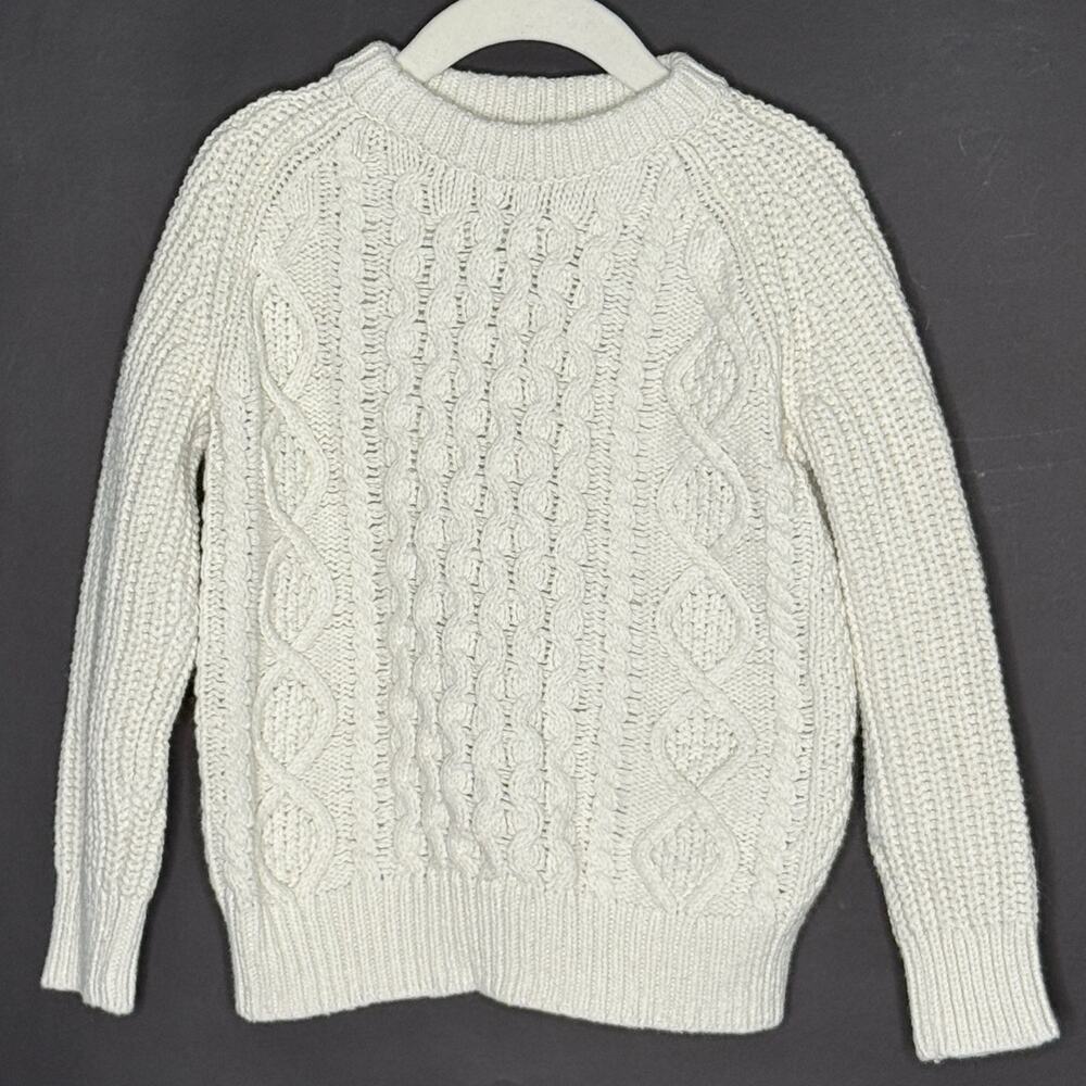 Gap XS Kids Cable Knit Crew Neck Sweater Cream Tan Long Sleeve Cotton Cabincore